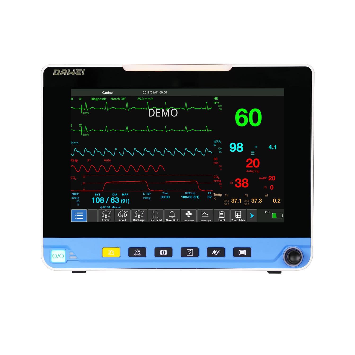 Portable Patient Monitor Hd Vet Dawei Medical Modular Ecg Resp