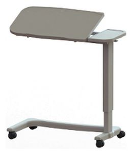 height-adjustable overbed table / tilting / on casters / manually operated