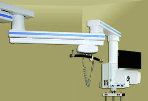wall-mounted monitor support arm / medical / with keyboard arm