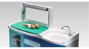 changing station with bath / with storage boxes / for hospitals / with integrated hand basin