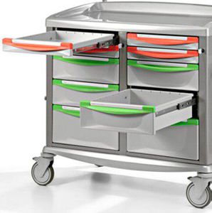 transport trolley / emergency / with waste bin / with shelf unit