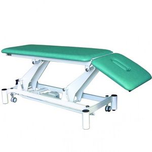 electric massage table / on casters / height-adjustable / 2-section