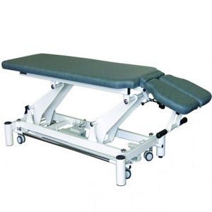 electric massage table / on casters / height-adjustable / 2-section