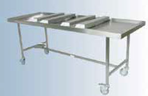 autopsy table / rectangular / on casters / stainless steel