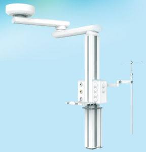 medical pendant / ceiling-mounted / with shelves / with column