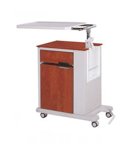 bedside table with cabinet / on casters / with integrated over-bed table