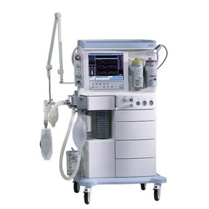 trolley-mounted anesthesia workstation / with respiratory monitoring / with electronic gas mixer