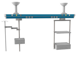 supply beam system / ceiling-mounted / with shelves