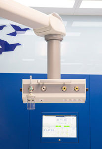 medical pendant / ceiling-mounted / with shelves / articulated