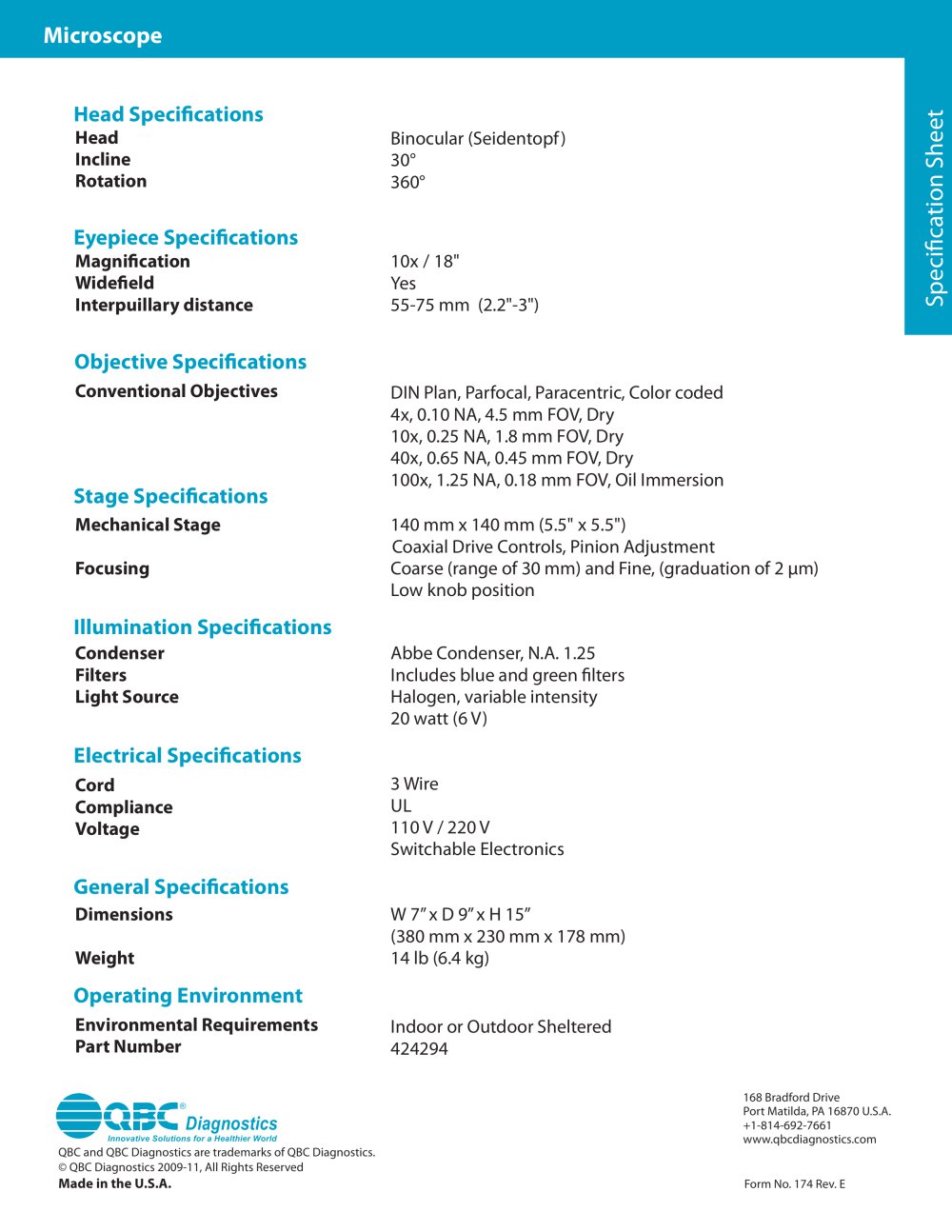 microscope specification sheet drucker diagnostics pdf catalogue specification sheet
