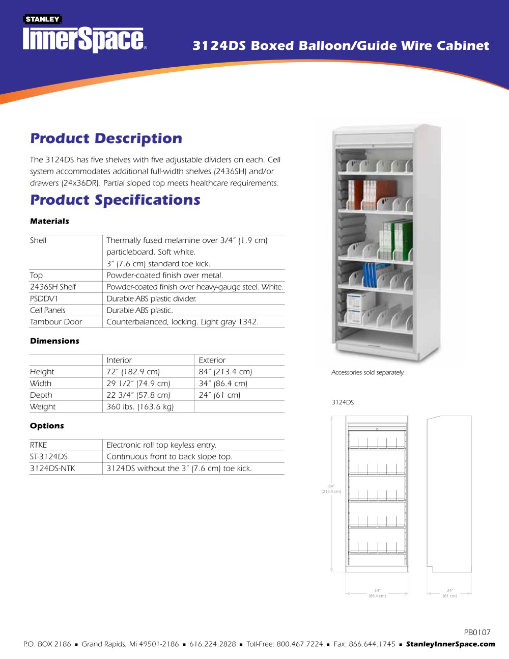 3124DS Boxed Balloon/Guide Wire Cabinet Spec Sheet - 1 / 1 Pages