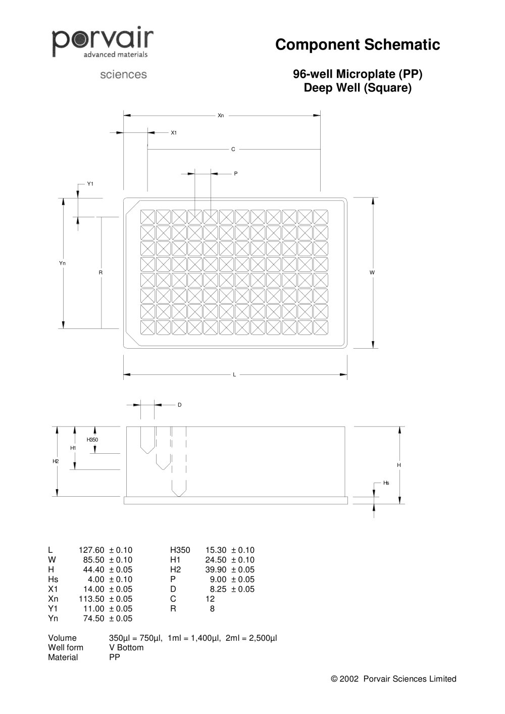 96 well square 2ml, 1ml, 350µl deep well schematic - 1 / 1 Pages