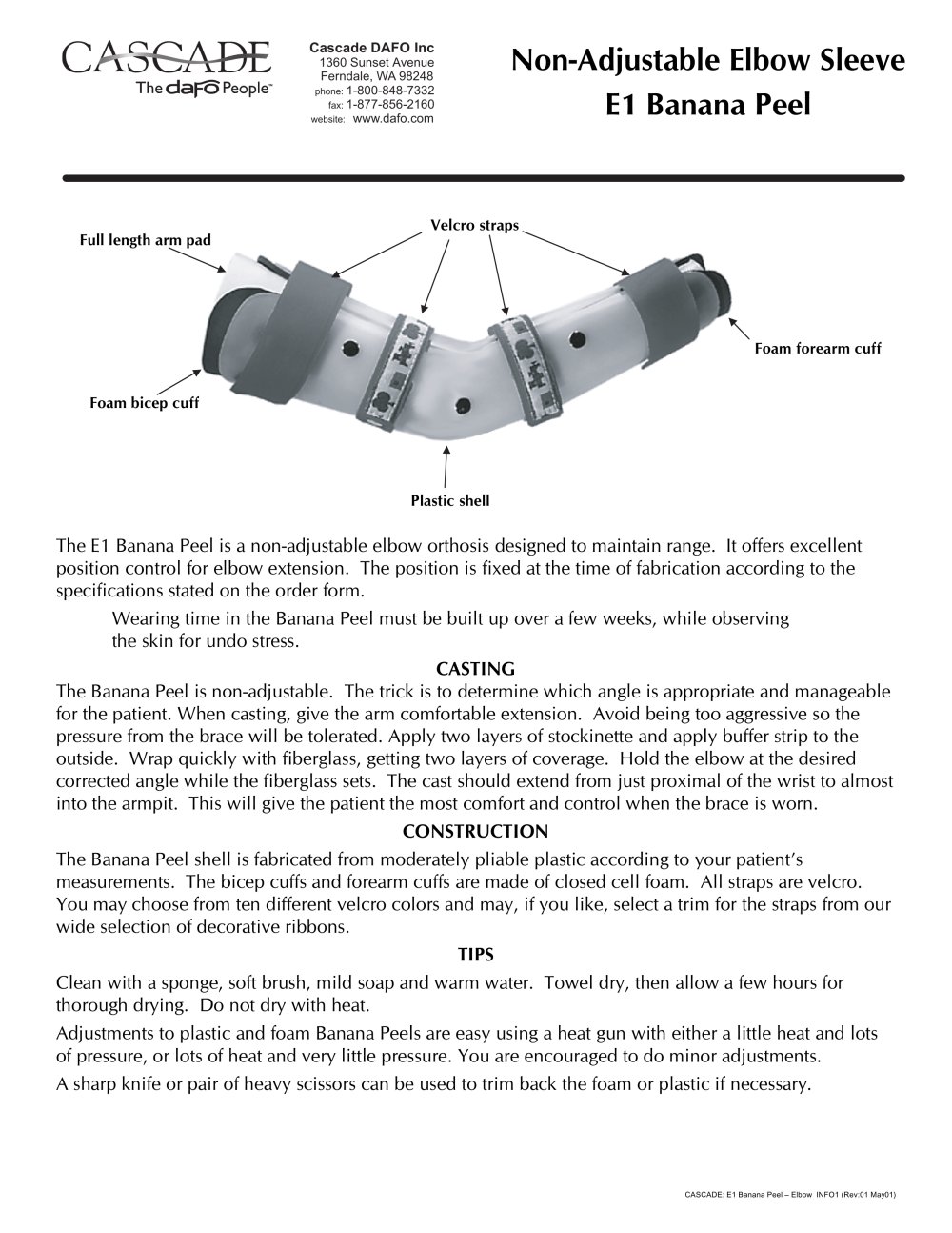 non adjustable elbow sleeve e1 banana peel cascade dafo pdf cascade dafo order form