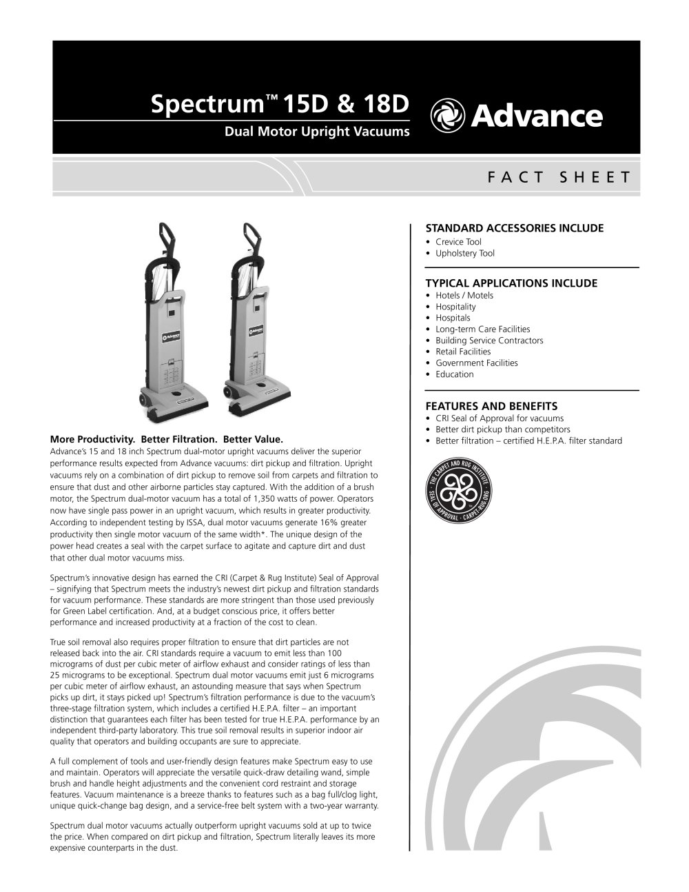 Spectrum 15d 18d Advance Pdf Catalogs Technical Doentation Spectrum 15d 18d 1 2 Pages