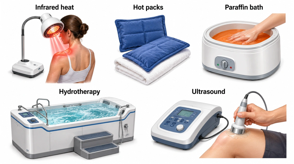 Technical close-up of a heat therapy unit's precision temperature sensors and internal resistive heating element components.