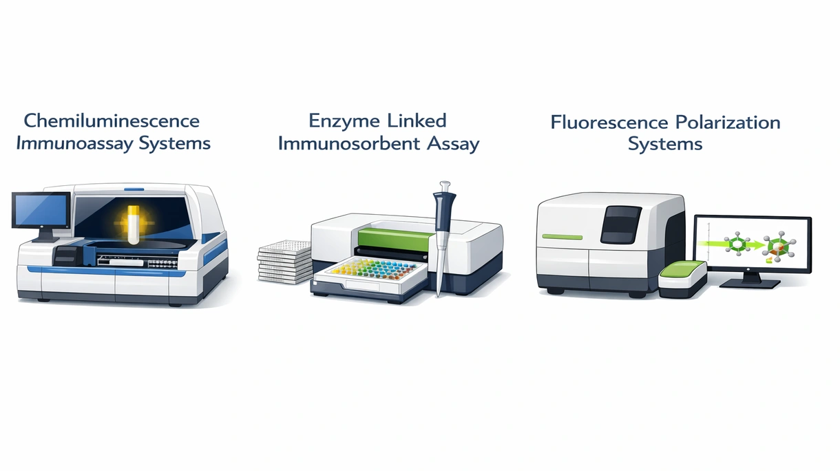 Detailed view of the internal pipetting arm and reagent carousel of a high-throughput chemiluminescence immunoassay diagnostic system.