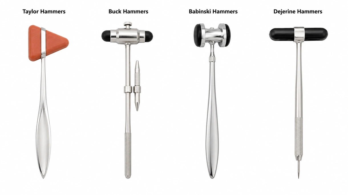 Close-up of a medical-grade silicone reflex hammer head showing the textured striking surface and stainless steel handle interface.