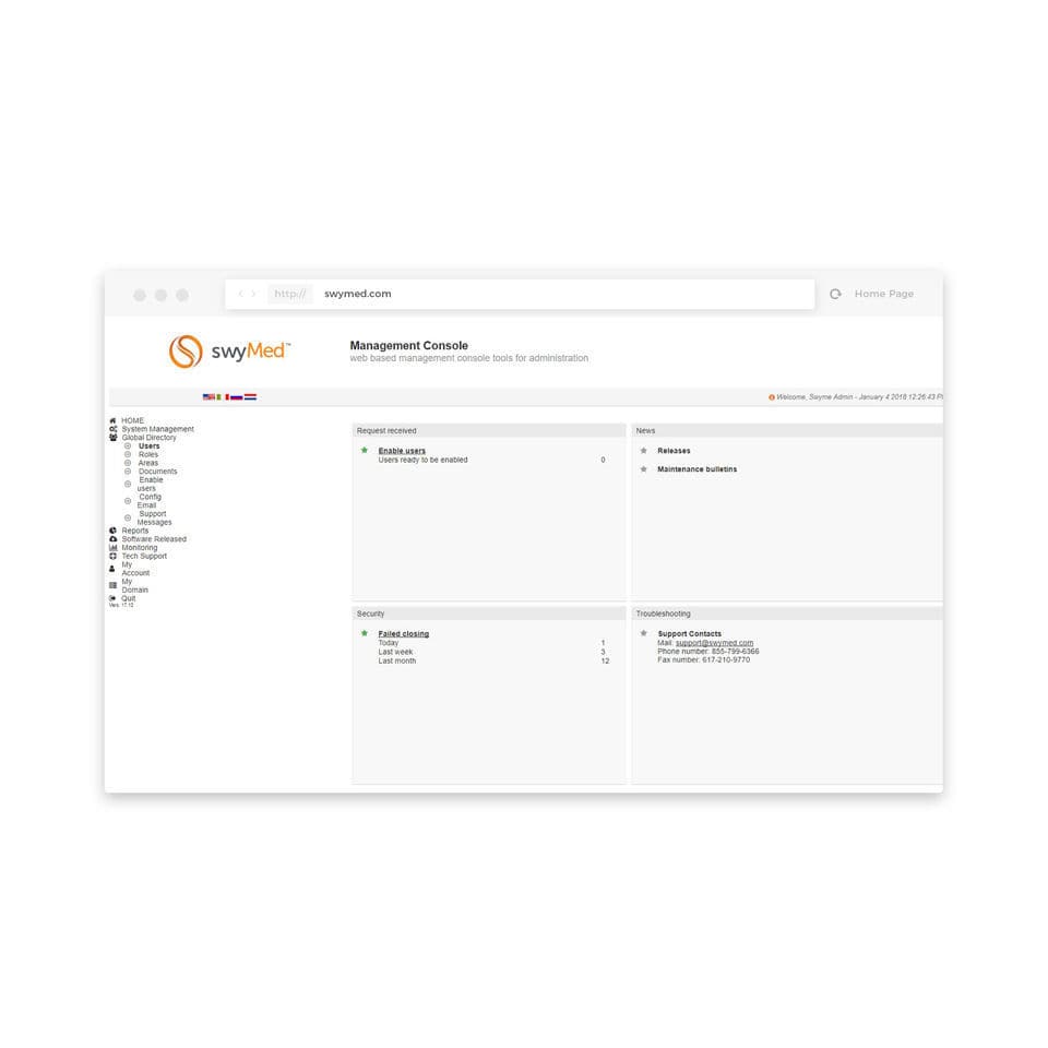 Data analysis software swymed for control transport medical