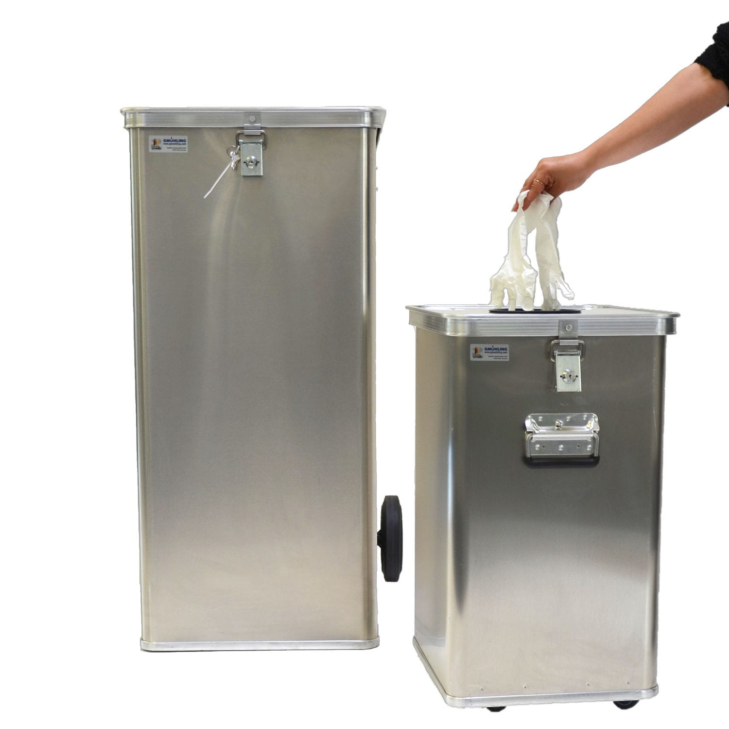 Aluminum waste bin G®DROP Gmöhling Transportgeräte GmbH on casters