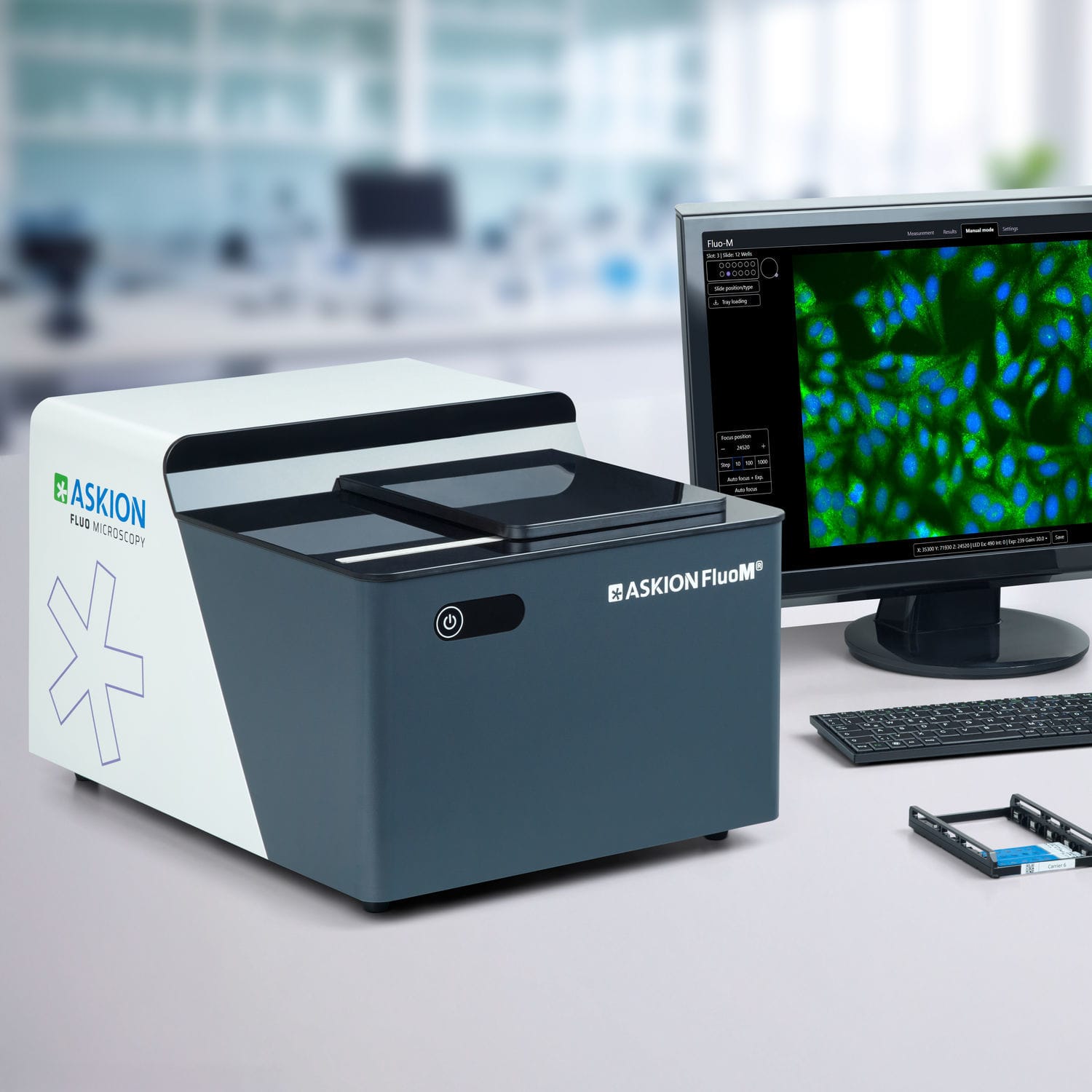 Microscope With Box To Quantify Fluewawnce Fluorescence microscope - FluoM - ASKION GmbH - digital / laboratory ...