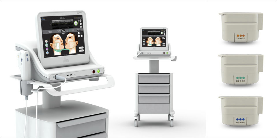 Hifu Body Contouring Unit Ultherapy Merz Pharma Ultrasound Peeling Unit Trolley Mounted