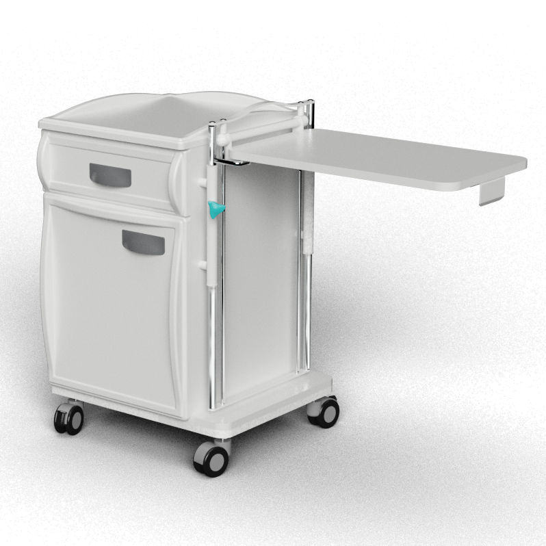 Bedside on casters DA 1021 Trinodal with overbed table
