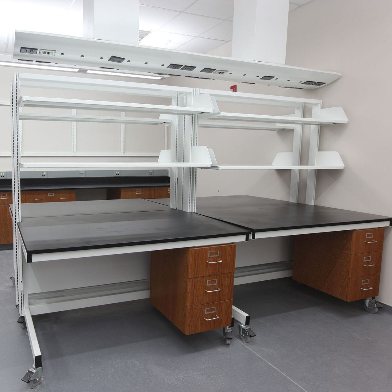 Laboratory bench with shelves avion mott manufacturing