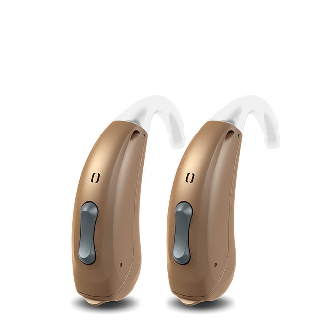 BTE hearing aid DUO G5 AudioService wireless / beige / gray