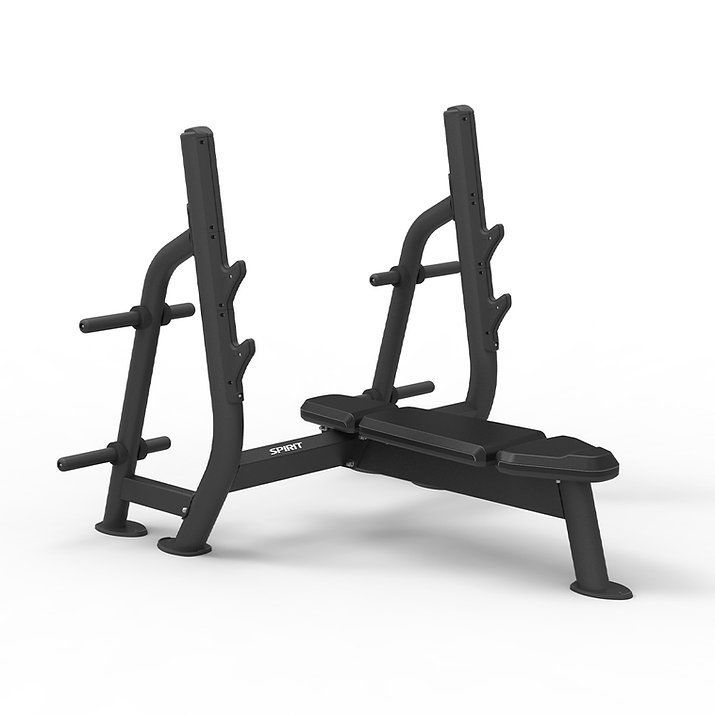 Flat weight training bench - SP-4209 - SPIRIT Fitness - with barbell rack