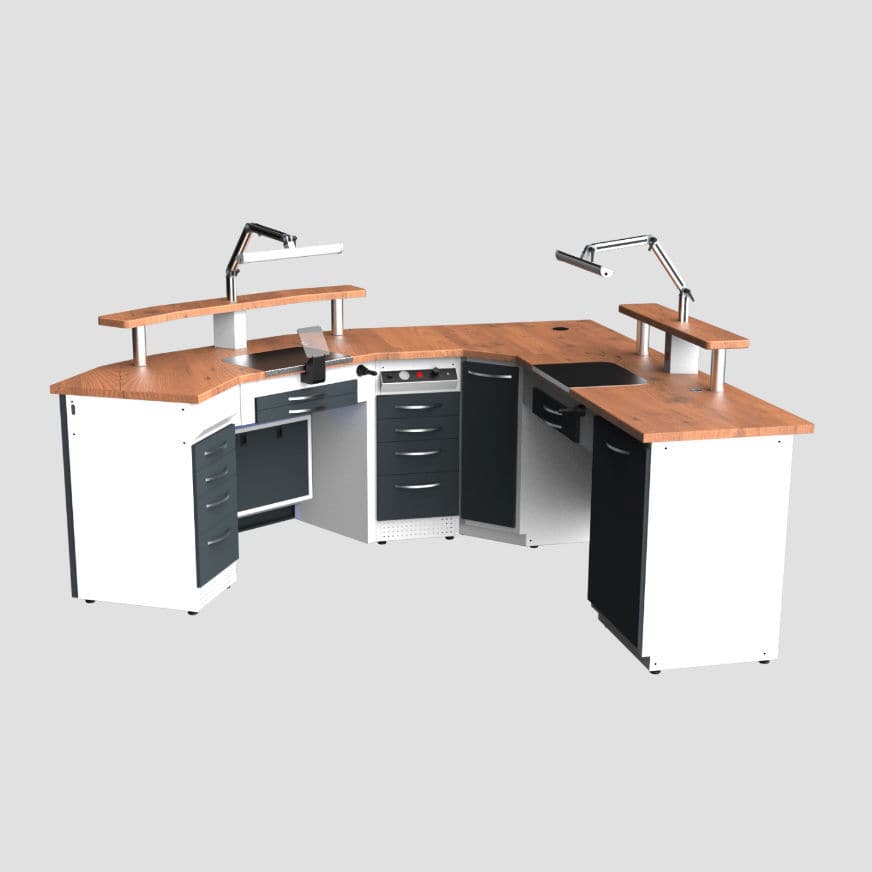Double dental laboratory workstation - CEO - A4 Dental - with shelves ...