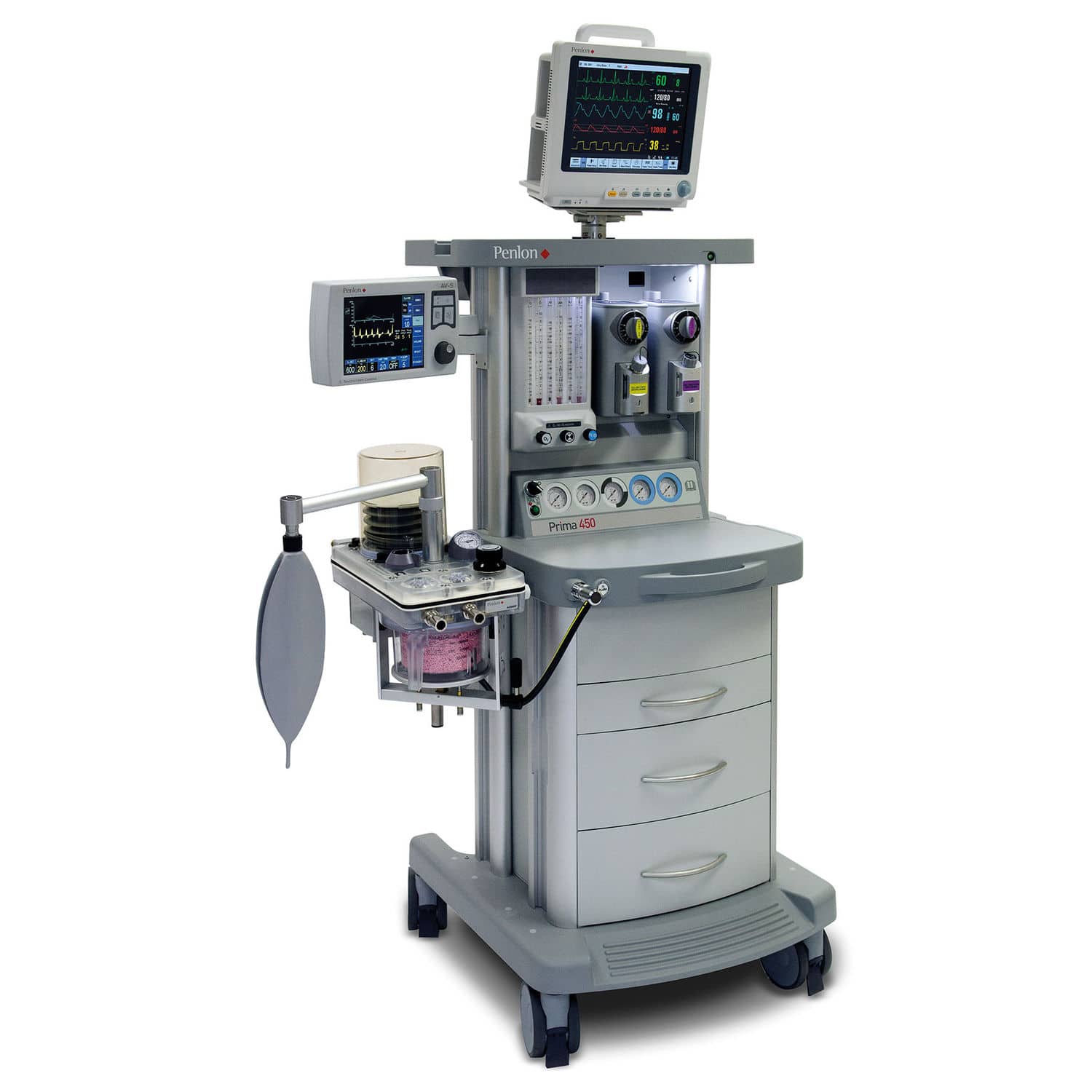 Trolleymounted anesthesia workstation Prima 450 Penlon with respiratory monitoring / with