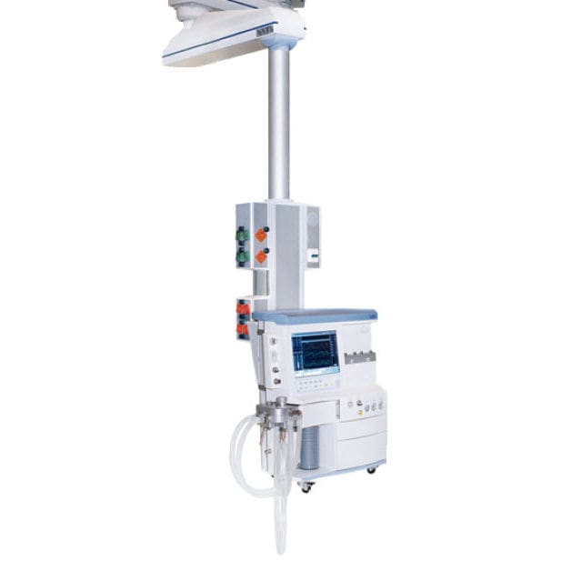 Wallmounted anesthesia workstation / ceilingmounted / with respiratory monitoring / with