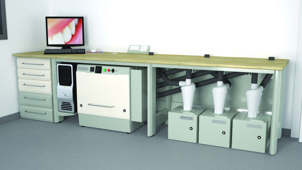 Dental laboratory worktop W22+T/125+T125, AS/CAM3+N.3 CICLONE ERIO with drawer / with door