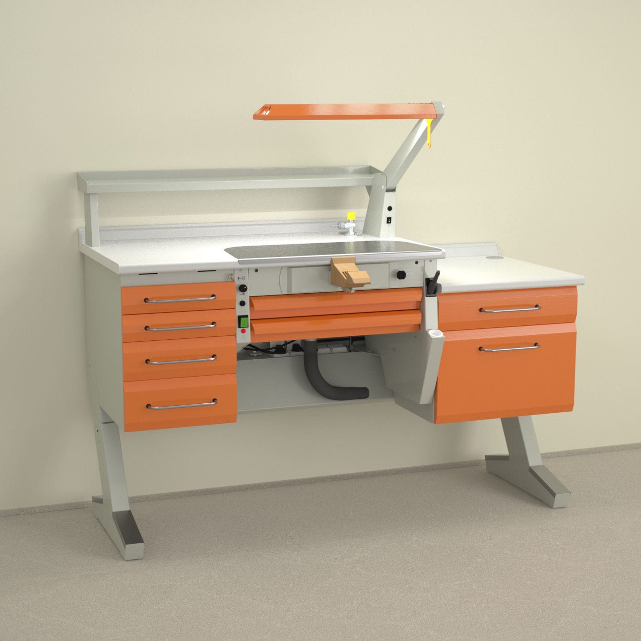 Dental laboratory workstation with light C4+PL/AR+BF/C ERIO with shelves