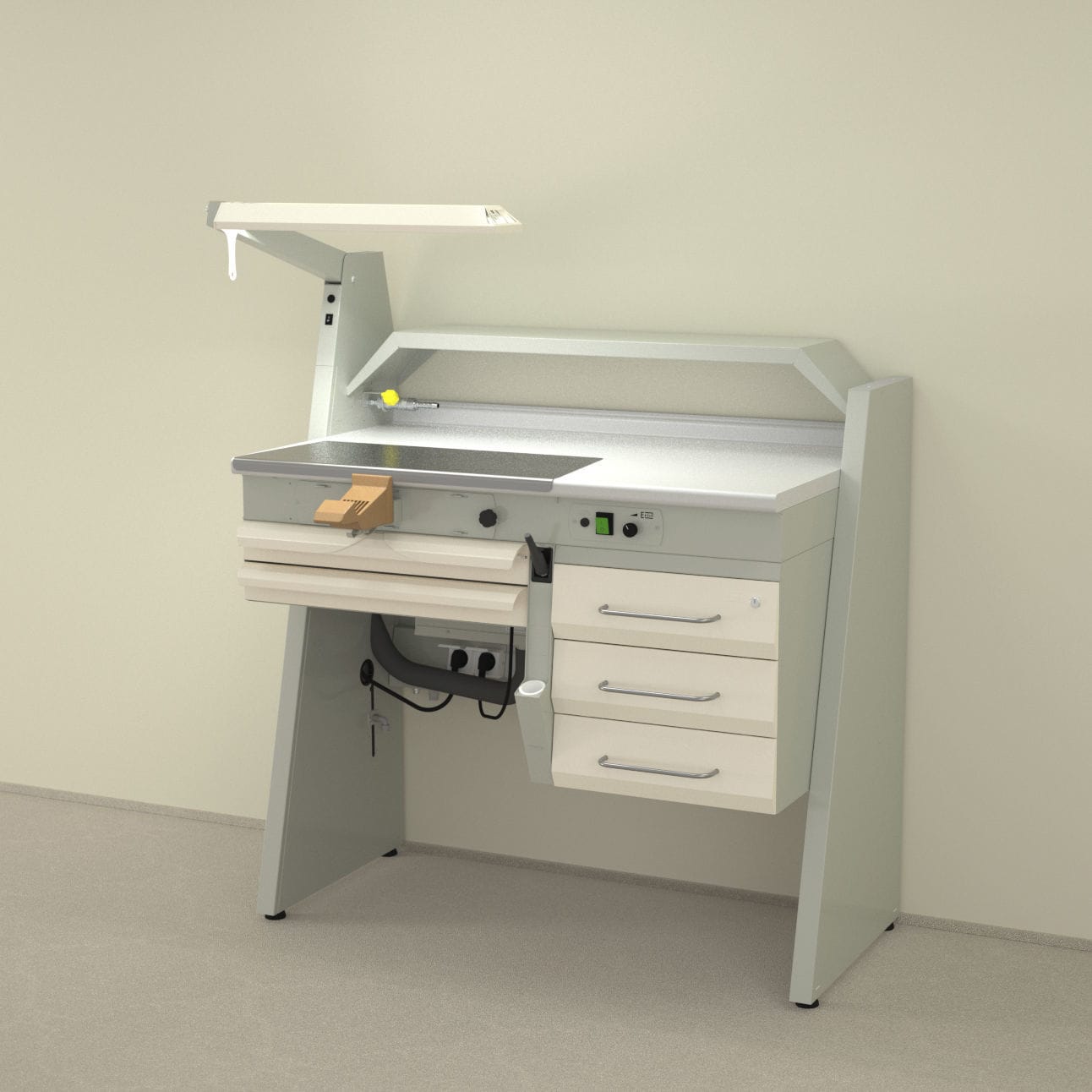 Dental laboratory workstation with light SOLE1 ERIO with shelves