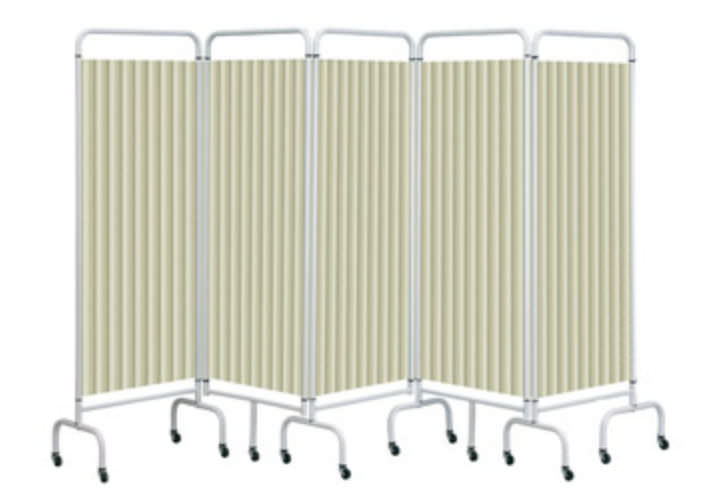 Hospital screen on casters / 5panel / folding / with curtain Sun