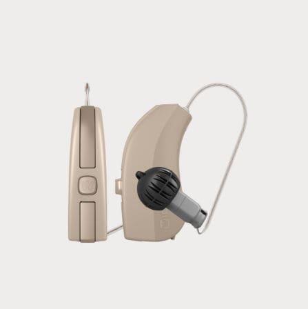 RIC hearing aid - Evoke Fusion 2 - Widex - remote-controlled / blue / brown