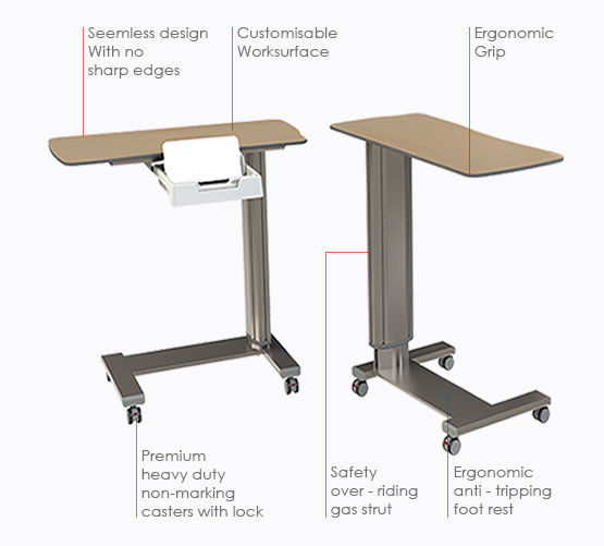 Bedside table on casters / with drawers / with integrated overbed