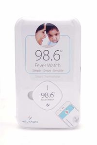 Patch-type wearable thermometers. (a) FeverFrida TM and (b) Fever Smart.