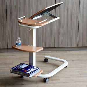 height-adjustable overbed table / on casters / tilting / pneumatic