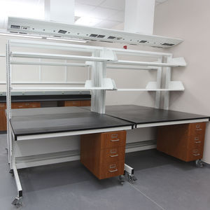 laboratory bench with shelves