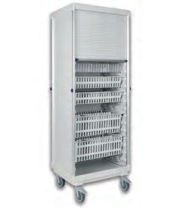 storage trolley / with basket / with tambour door / modular
