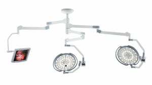 ceiling-mounted surgical light / LED / with video camera / 2-arm