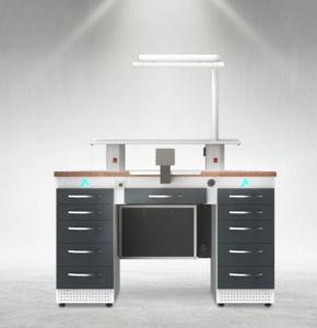 dental laboratory workstation with shelves