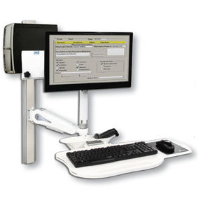 wall-mounted monitor support arm / medical / with keyboard arm