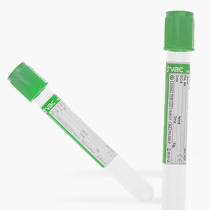 cylindrical collection tube / blood / separator gel / lithium heparin