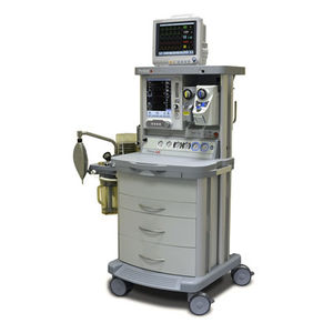 trolley-mounted anesthesia workstation / with respiratory monitoring / with electronic gas mixer
