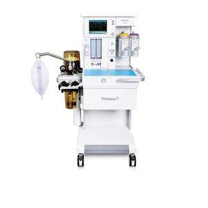 trolley-mounted anesthesia workstation / with respiratory monitoring / with electronic gas mixer