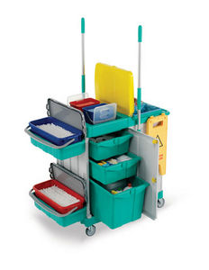 cleaning trolley / with waste compartment / with bucket / with side bin