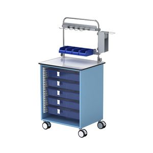 treatment trolley / for medicine / with shelf / with containers